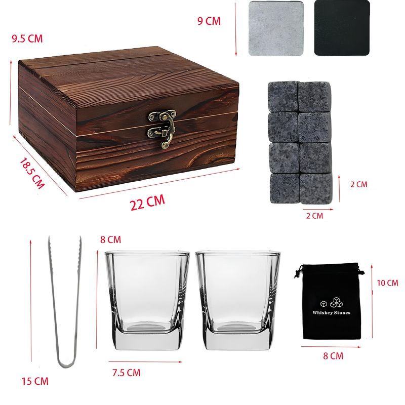 Kit Copos de Whisky para Presente - Conjunto de Copos, Cubos e Pegador