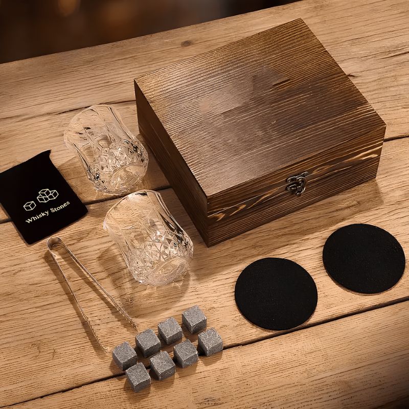 Kit Copos de Whisky para Presente - Conjunto de Copos, Cubos e Pegador