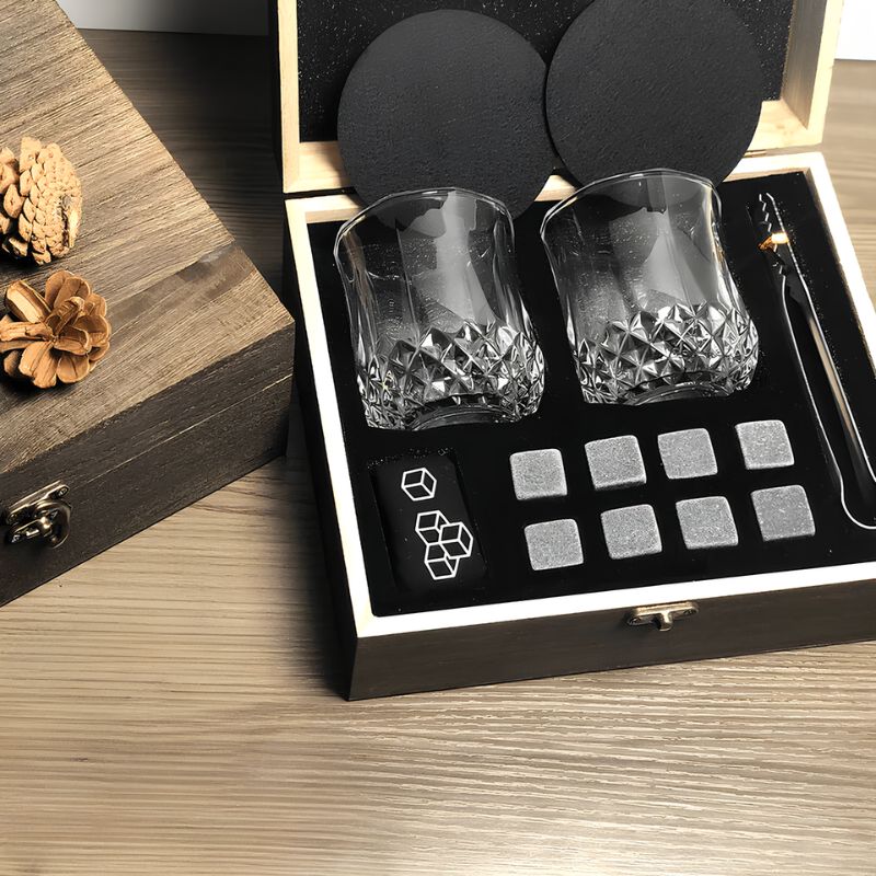Kit Copos de Whisky para Presente - Conjunto de Copos, Cubos e Pegador