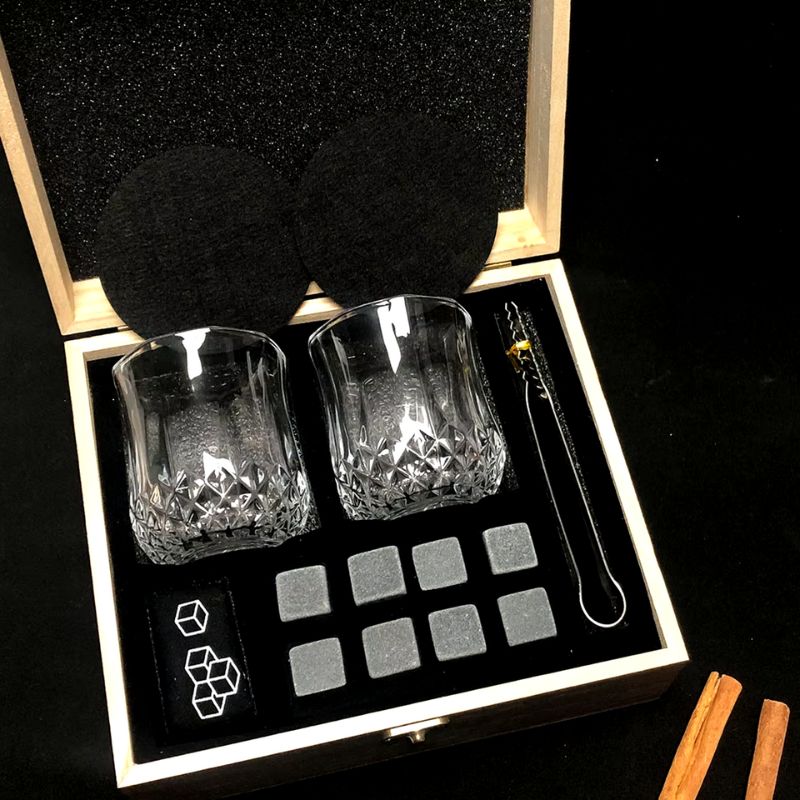 Kit Copos de Whisky para Presente - Conjunto de Copos, Cubos e Pegador