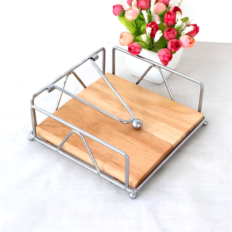 Porta Guardanapo de Mesa Premium em Inox e Bambu