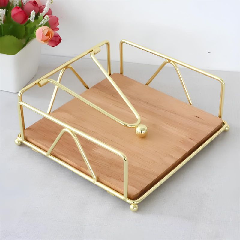 Porta Guardanapo de Mesa Premium em Inox e Bambu